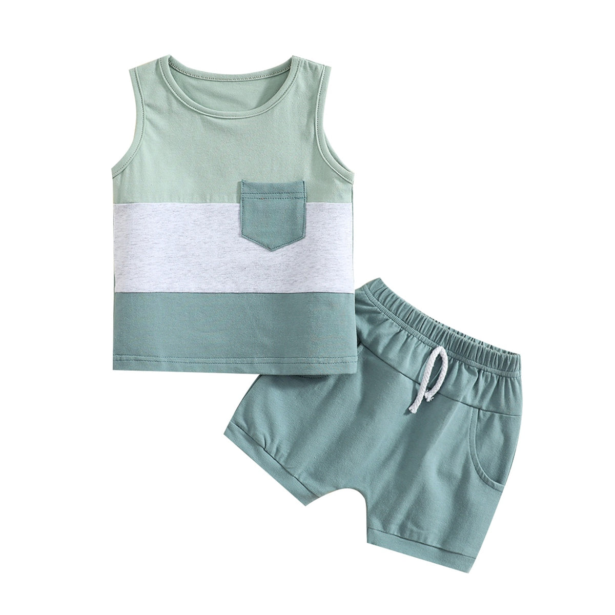 Boys' Green Colorblock Sleeveless Short Set