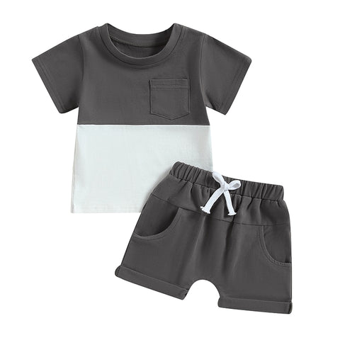 Boys' Color Block T-shirt with Elastic Waist Shorts Set