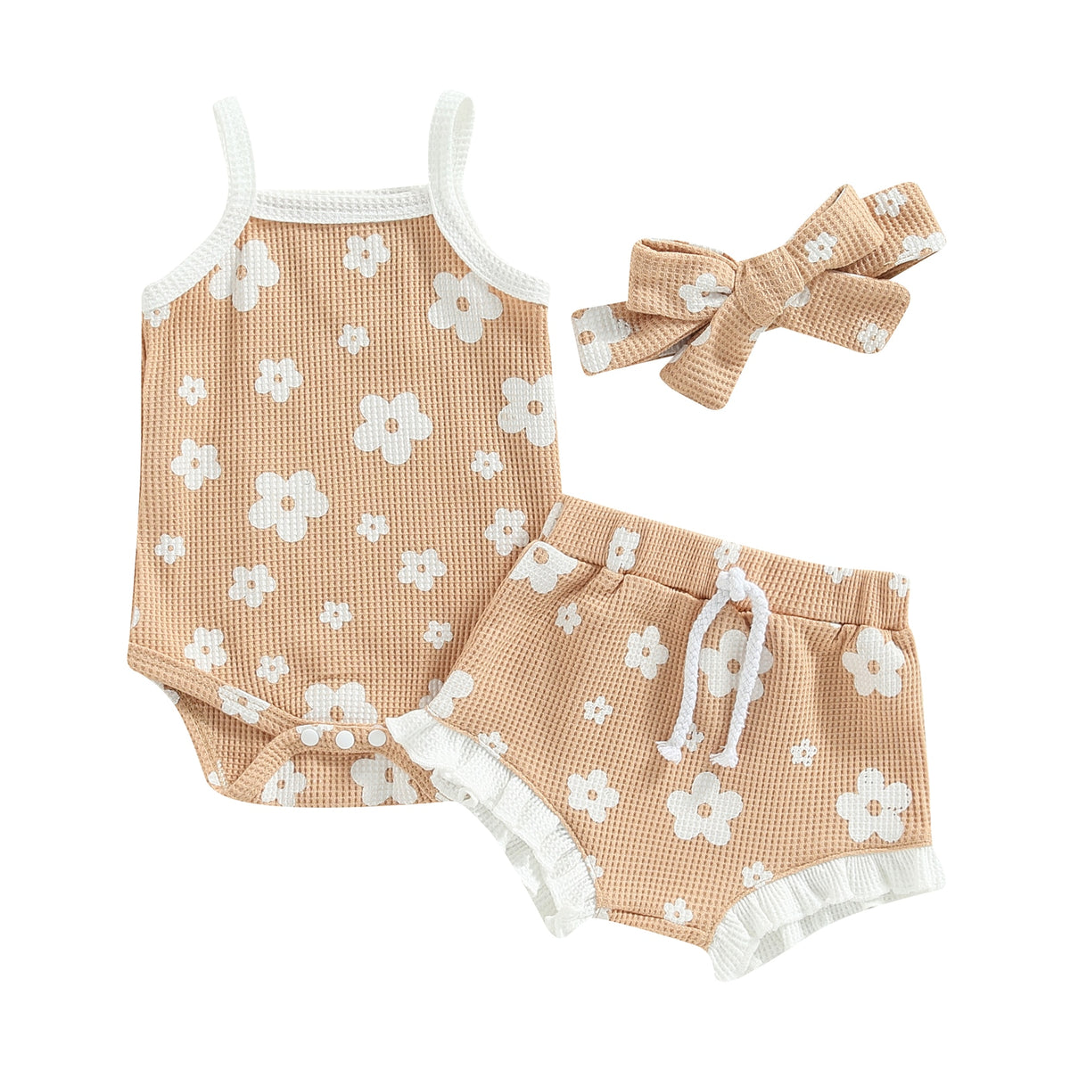 Girls' Floral Sleeveless Onesie & Shorts w/ Headband