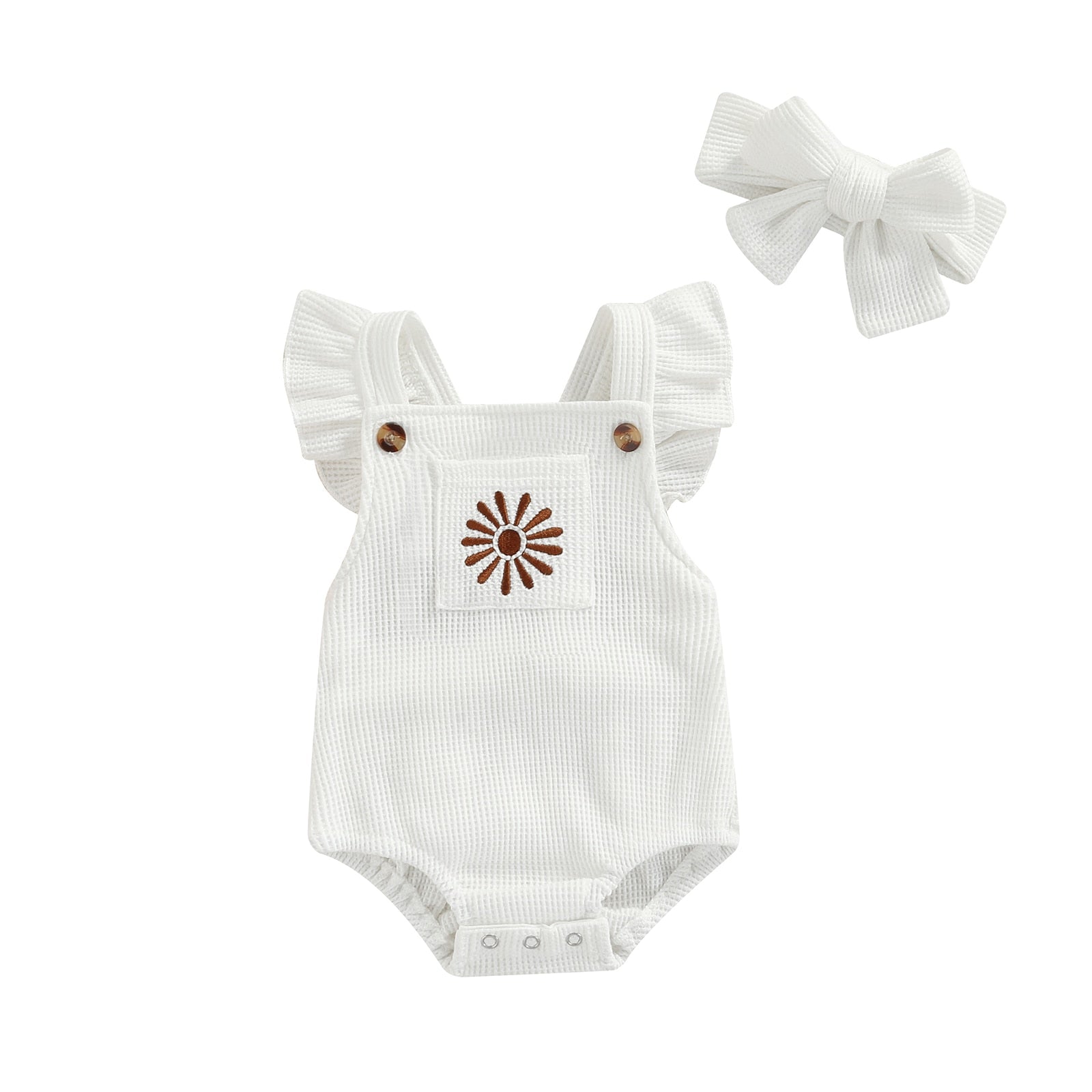 Girls' White Ruffle Knit Romper