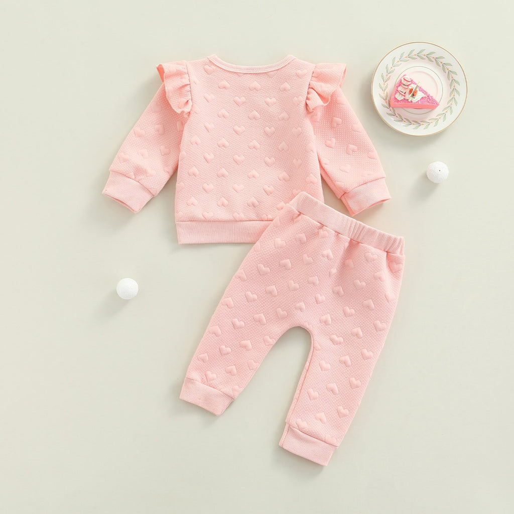 Girls' Embossed Hearts Long-Sleeved Pant Set