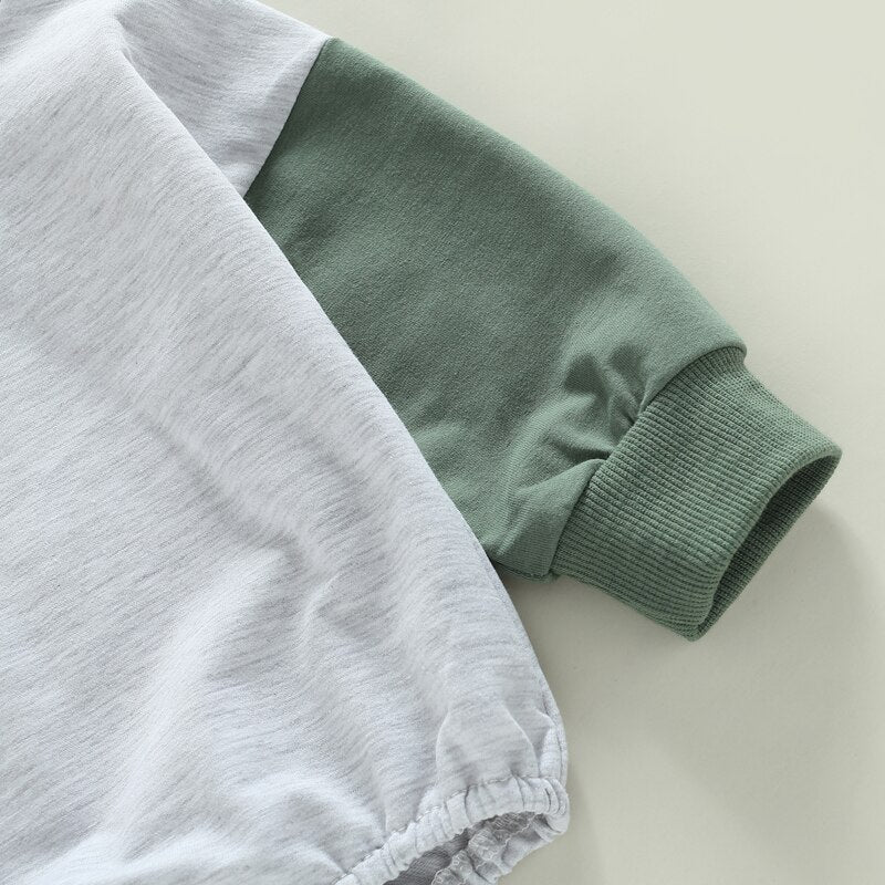 Colorblock Hooded Long-Sleeved Onesie