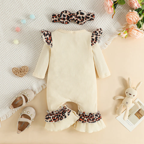 Girls' Rabbit Printed Jumpsuit With Bow