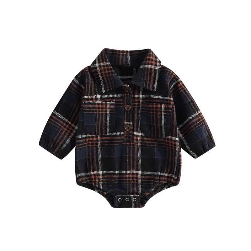 Boys' Plaid Long-Sleeved Baby Onesie