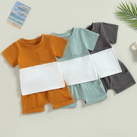 Boys' Color Block T-shirt with Elastic Waist Shorts Set