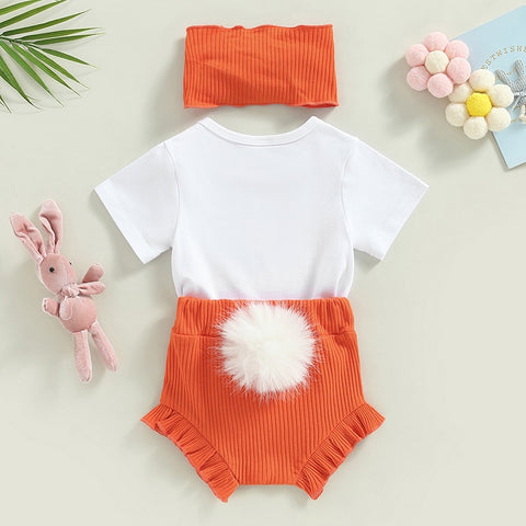 Girl's Onesie With Bobbles Rabbit Tail Shorts And Headband
