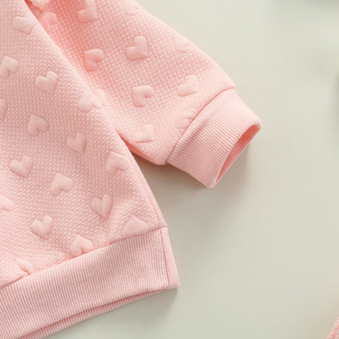 Girls' Embossed Hearts Long-Sleeved Pant Set