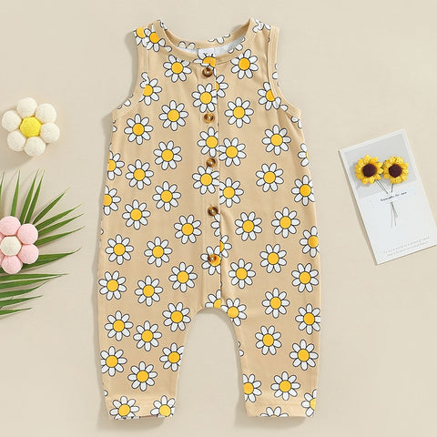 Girls' Daisy Print Button-Down Jumpsuit