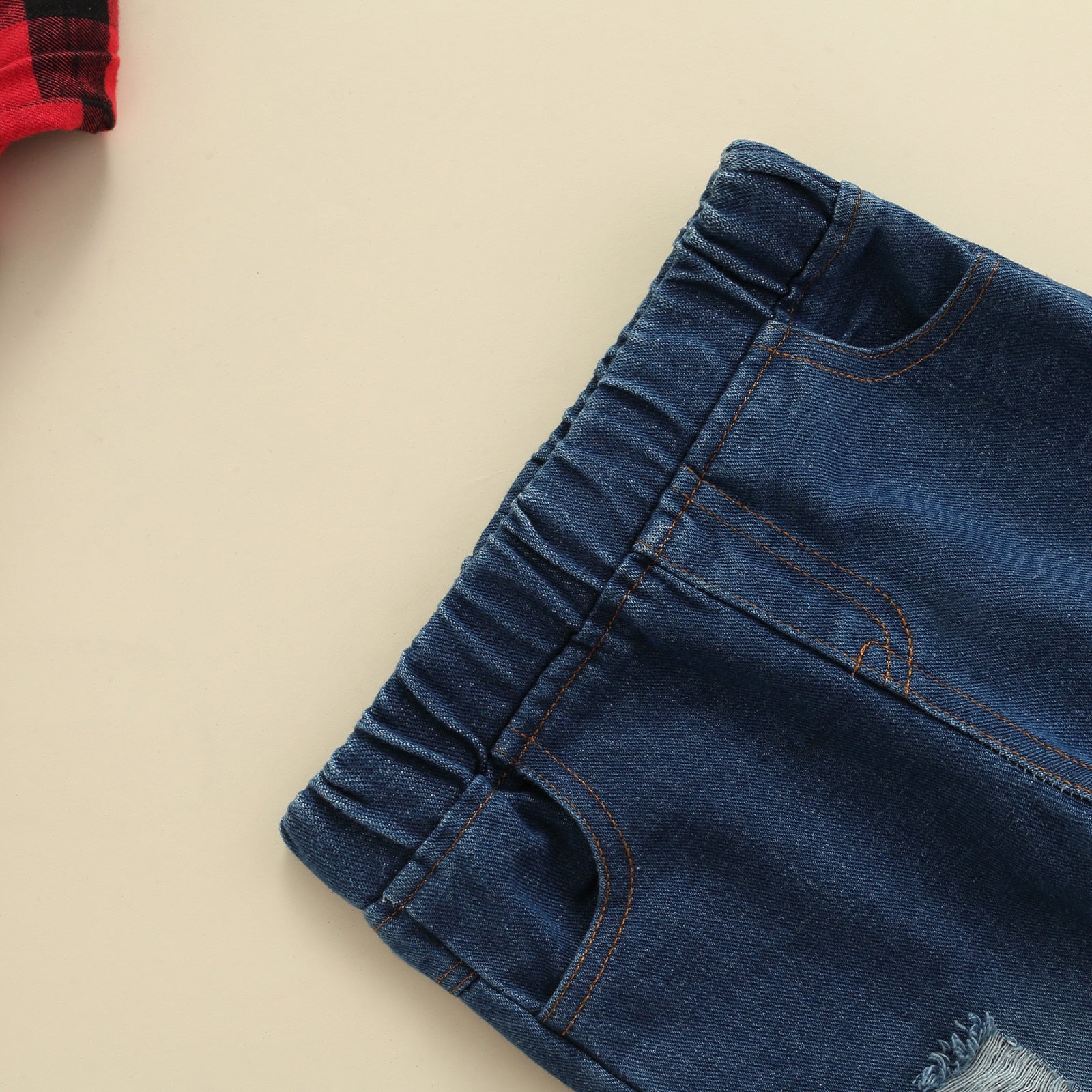 Boys' Red Plaid Shirt & Denim Pant Set