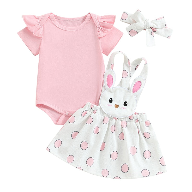 Girls' Bunny Rabbit Suspender Skirt Set with Headband