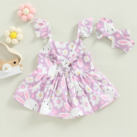 Girls' Ruffle Strap Bunny Romper With Hair Bow