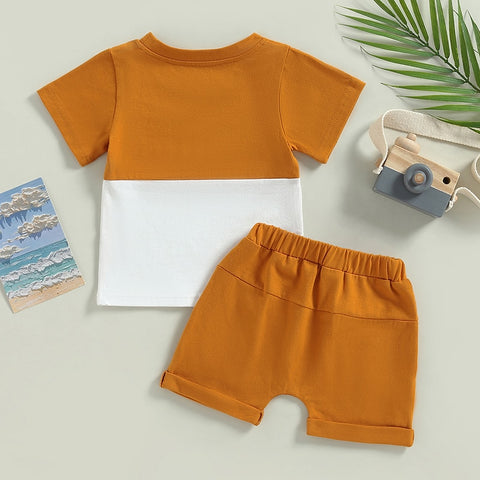 Boys' Color Block T-shirt with Elastic Waist Shorts Set