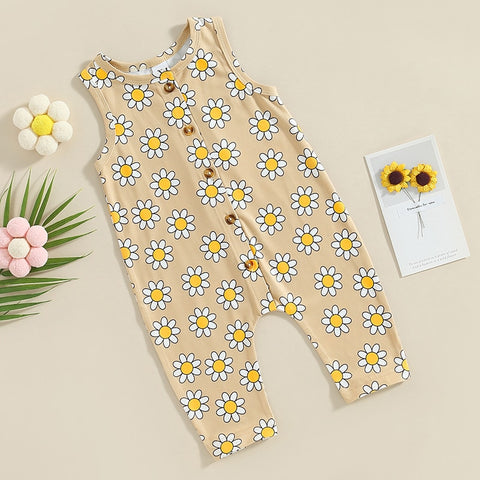 Girls' Daisy Print Button-Down Jumpsuit