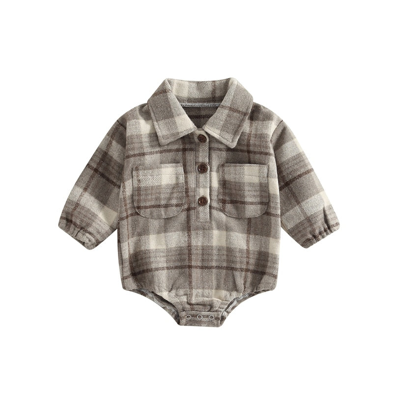 Boys' Plaid Long-Sleeved Baby Onesie