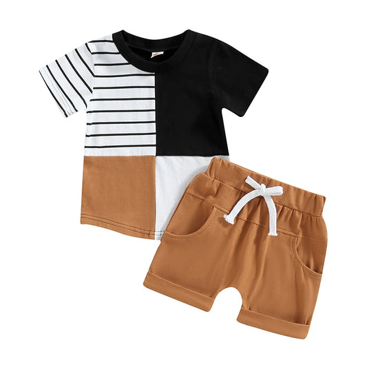 Boys' Contrast Color Pocket Shorts Set