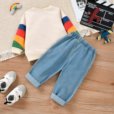 Kids' Rainbow Sweater Denim Pant Set