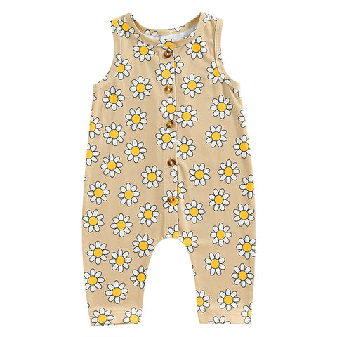 Girls' Daisy Print Button-Down Jumpsuit