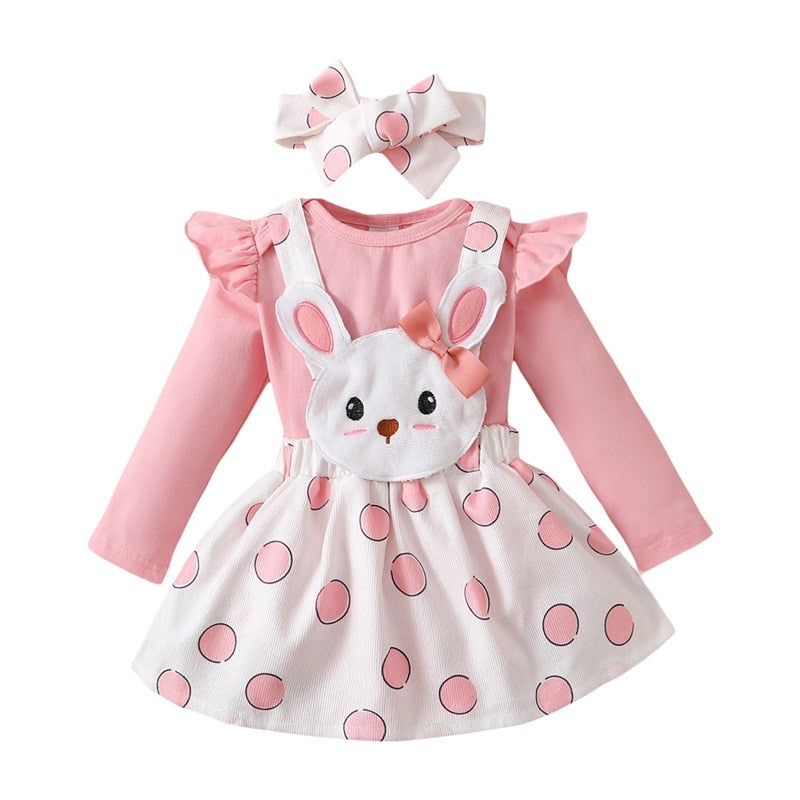 Girls' Bunny Rabbit Suspender Skirt Set with Headband