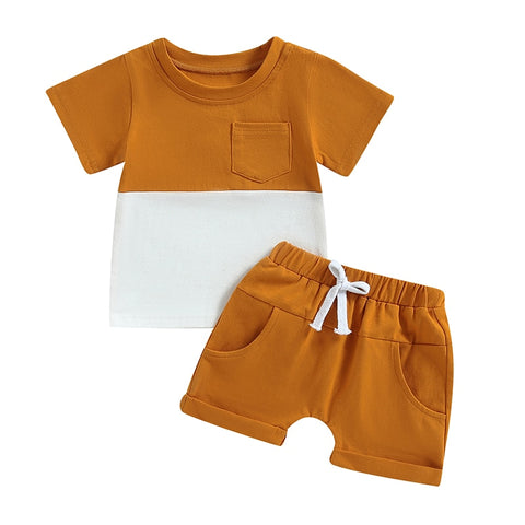 Boys' Color Block T-shirt with Elastic Waist Shorts Set