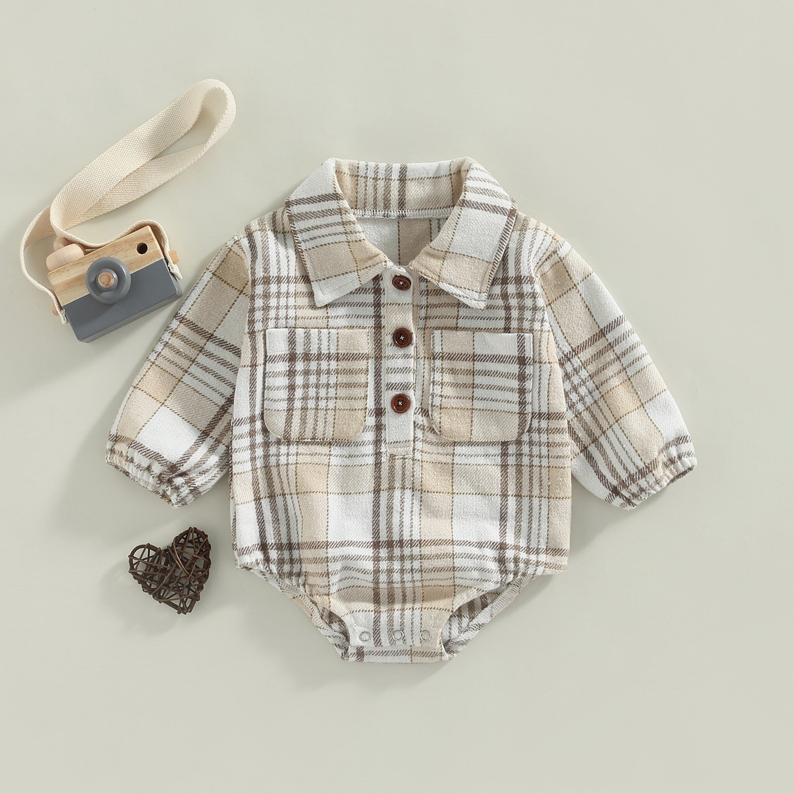 Boys' Plaid Long-Sleeved Baby Onesie