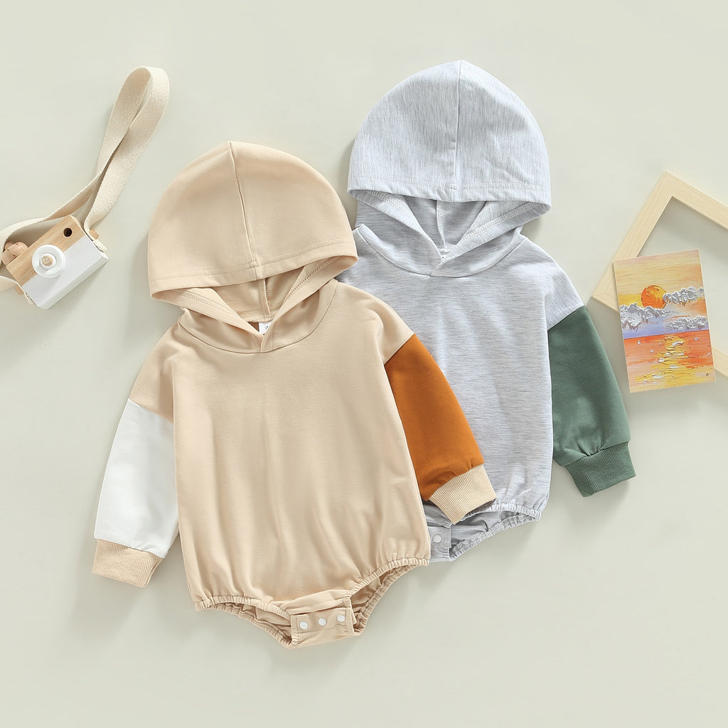 Colorblock Hooded Long-Sleeved Onesie