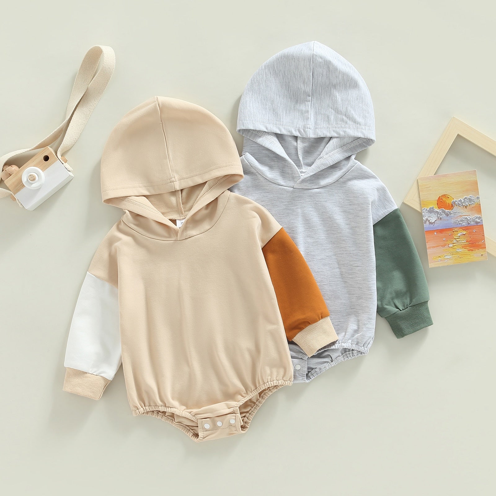 Colorblock Hooded Long-Sleeved Onesie