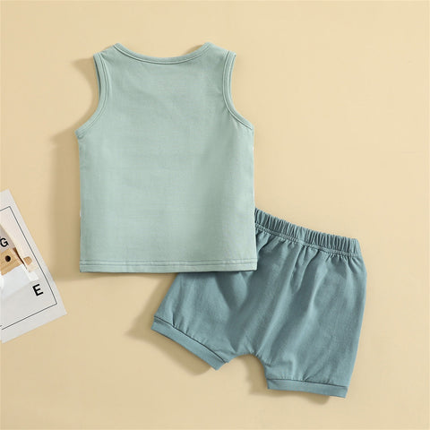 Boys' Green Colorblock Sleeveless Short Set