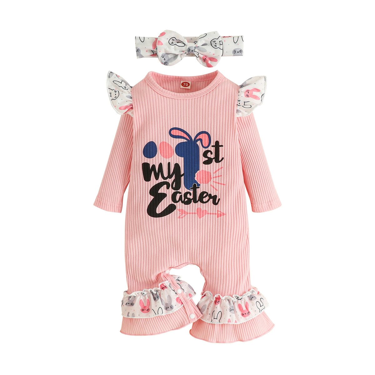 Girls' Rabbit Printed Jumpsuit With Bow