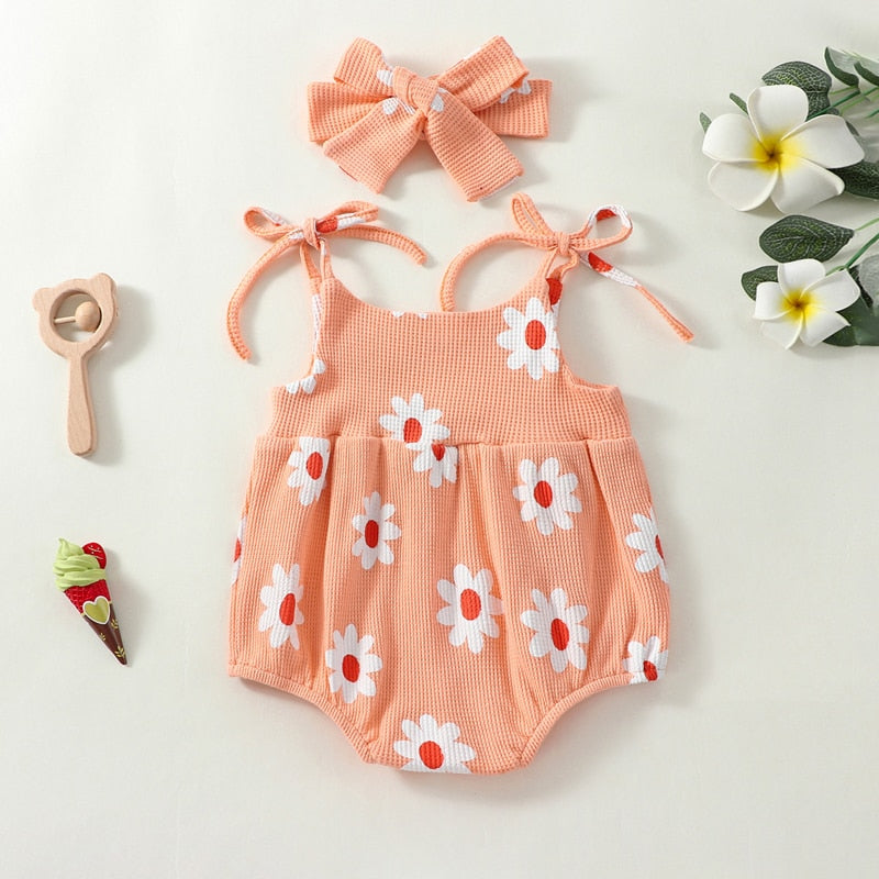 Girls' Flower Romper With Headband