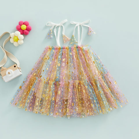 Girls' Sparkly Rainbow Tulle Dress