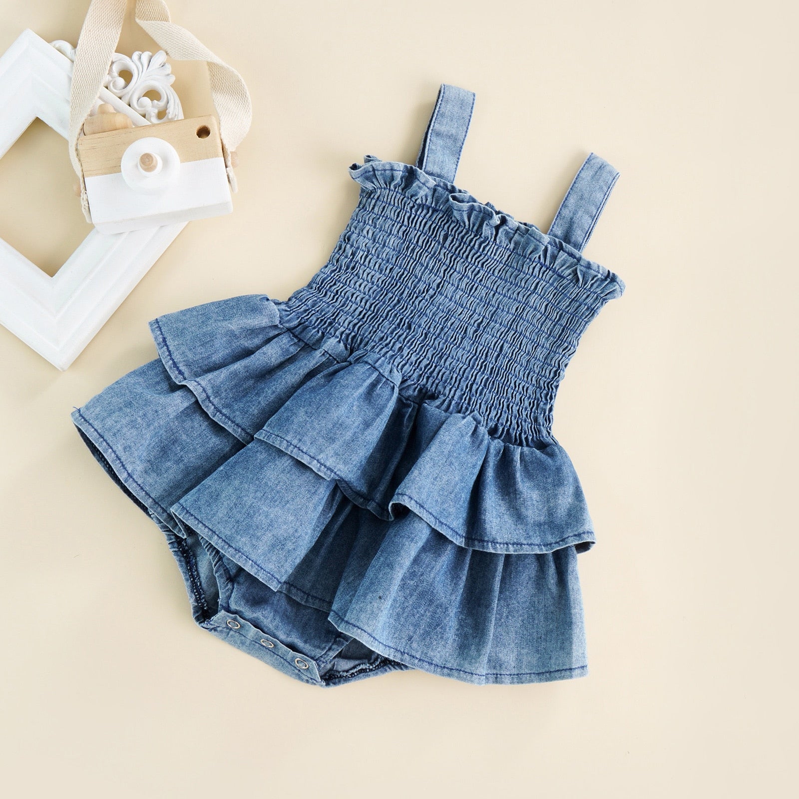 Girls' Denim Ruffle Denim Romper