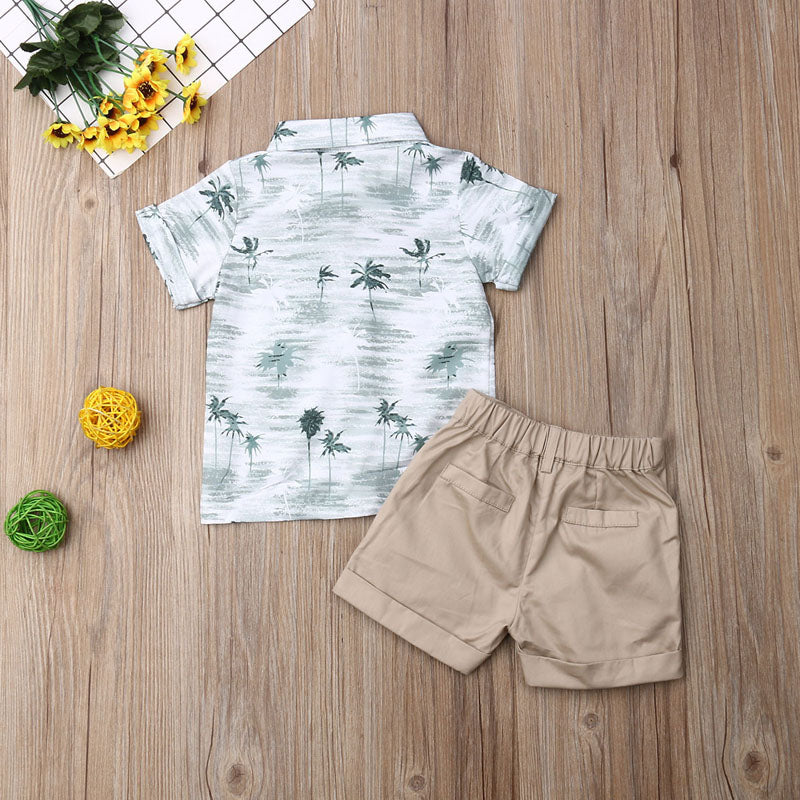 Boys' Palm Tree Button Down Short-Sleeved Short Set