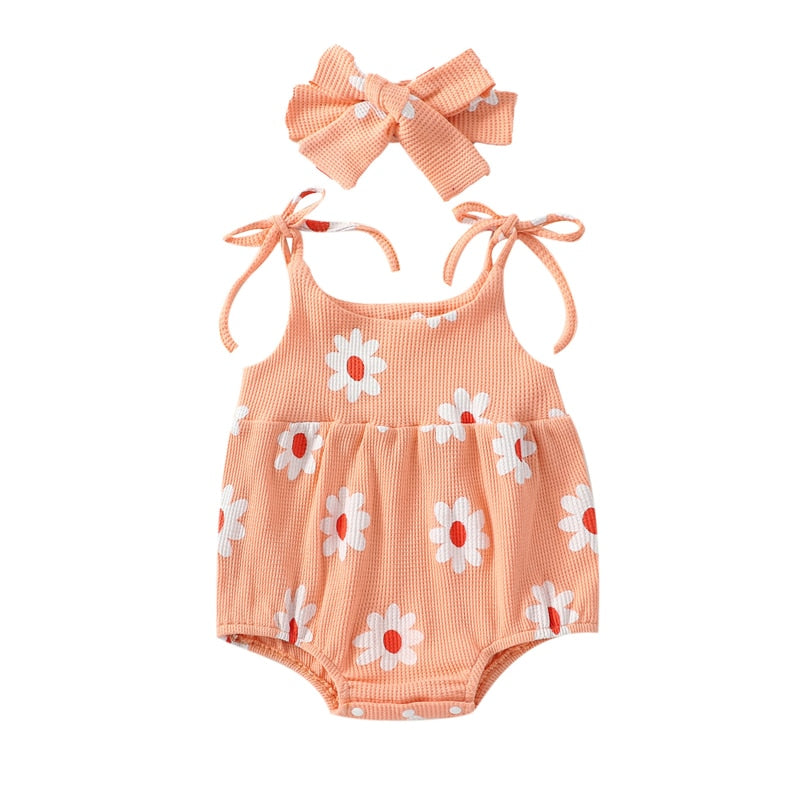 Girls' Flower Romper With Headband