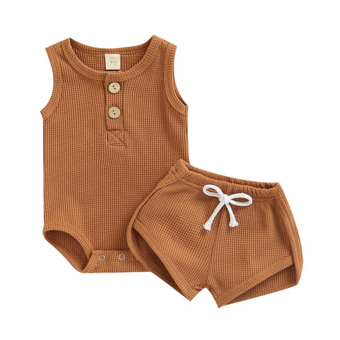 Kids' Solid Color Lightweight Knit Sleeveless Short Set