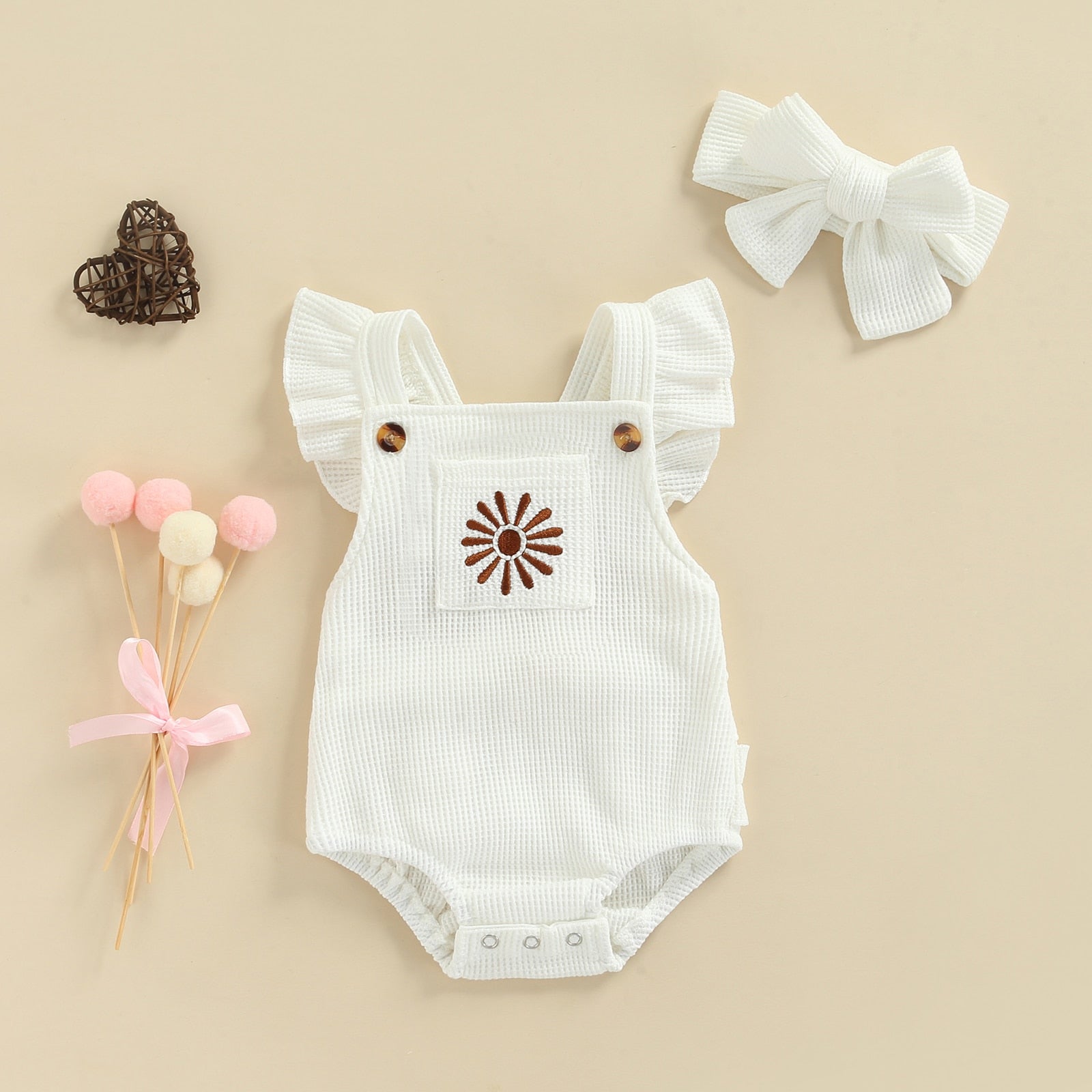 Girls' White Ruffle Knit Romper