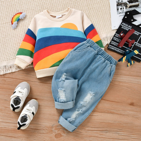 Kids' Rainbow Sweater Denim Pant Set