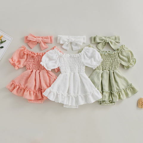 Girls' Short Sleeve Ruched Dress Skirt Set