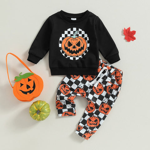 Glitch Halloween Jack-o-Lantern Plaid Pants Set