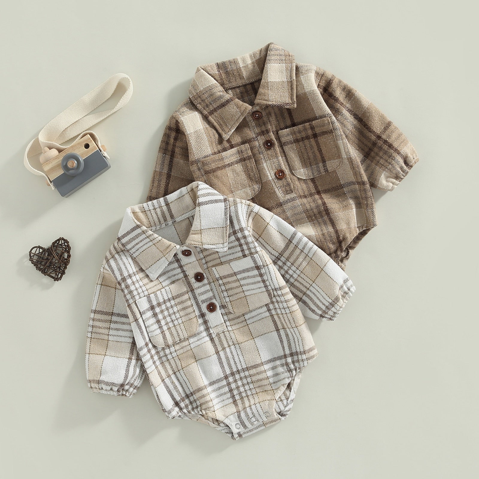 Boys' Plaid Long-Sleeved Baby Onesie