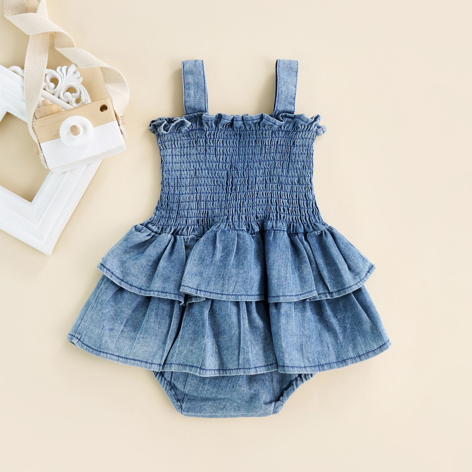 Girls' Denim Ruffle Denim Romper
