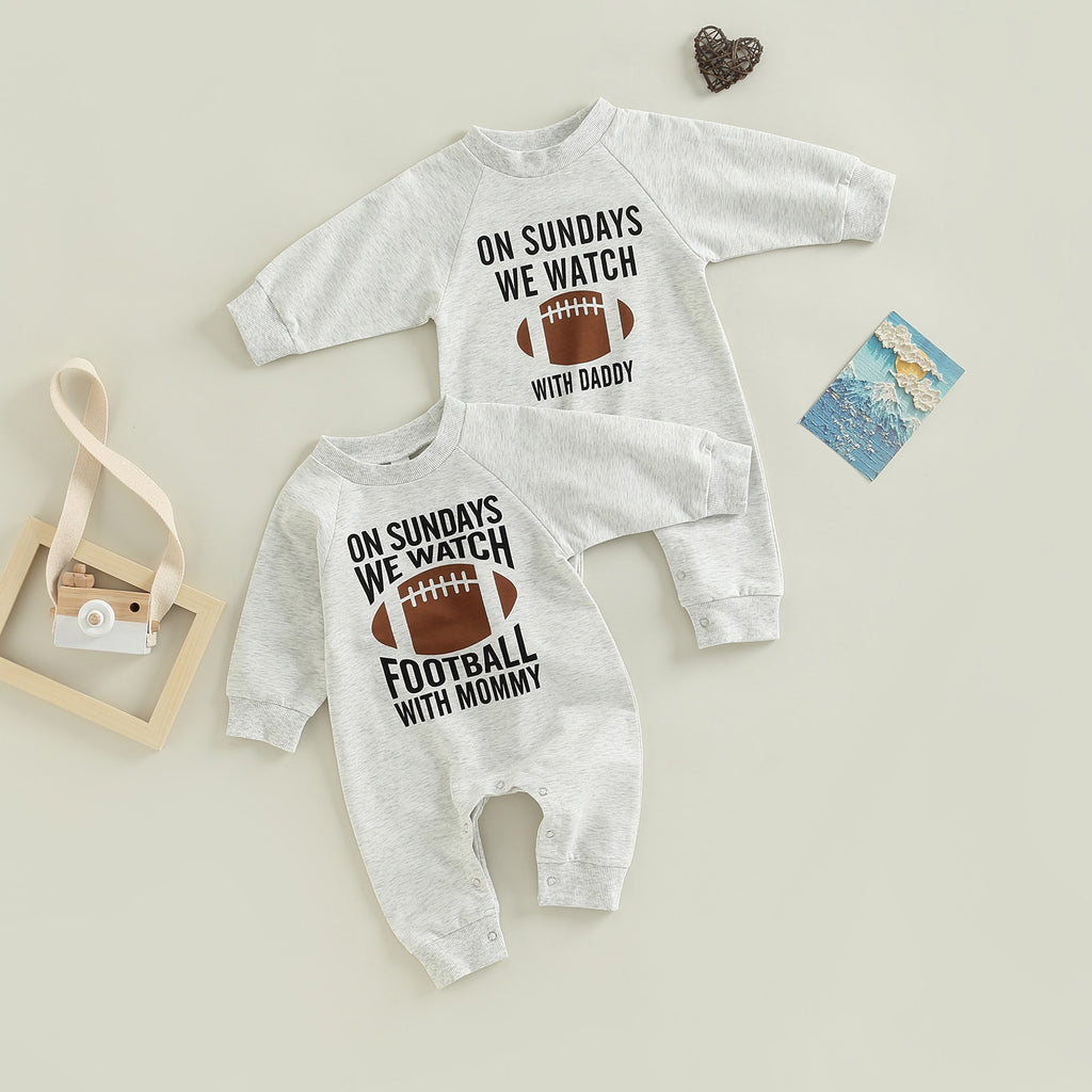 Unisex Football Graphic Long-Sleeved Baby Jumpsuit