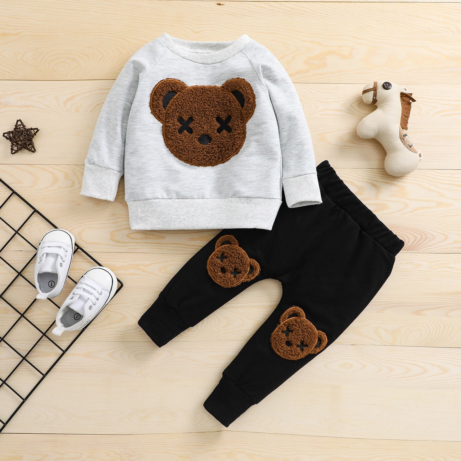 Kids' Brown Teddy Sweatshirt & Sweatpant Set