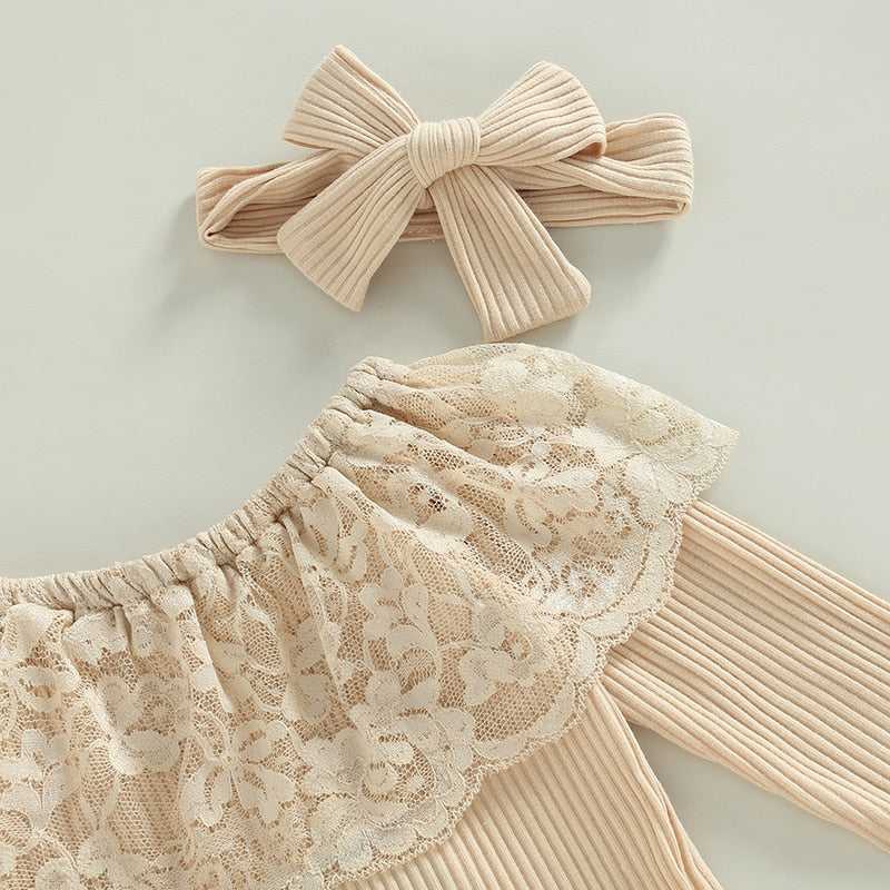 Girls' Lace Top Flared Denim Pants Set